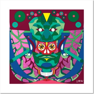 jade mask in red queen pattern ecopop in mexican maya adventure Posters and Art